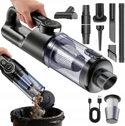 Kruimeldief - Auto Stofzuiger - Draadloze Handstofzuiger 17000Pa - Gunmetal Zwart - 6000mAh 4-in-1 Blaas & Vacuüm - Met LED & Digitale Display