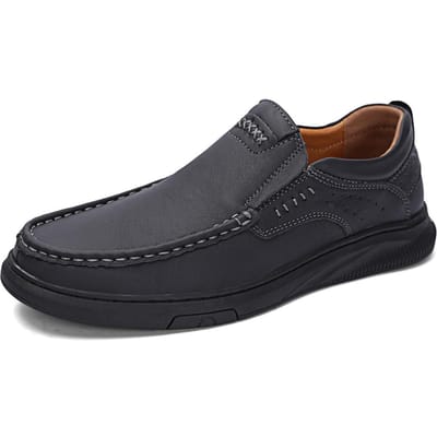Leren Schoenen Herfst Nieuw Eerste Laag Koeienhuid Casual Schoenen Instappers Comfortabele Luie Doug Schoenen Echt Leer plus Maat Herenschoenen 44 zwart
