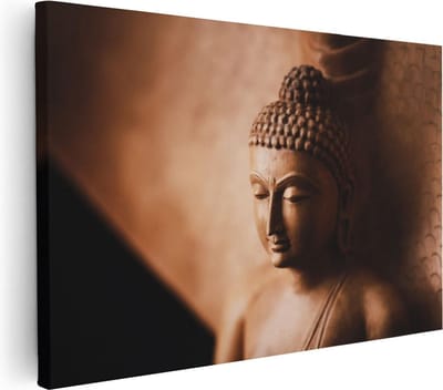 Artaza Canvas Schilderij Boeddha Beeld - 30x20 cm - Klein - Muurdecoratie Spiritueel - Wanddecoratie Woonkamer - Kamer Accessoires