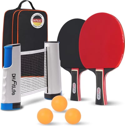 Tafeltennisbat Set voor 2 Spelers met Uitschuifbaar Net en Opbergtas - Compleet Tafeltennis Set