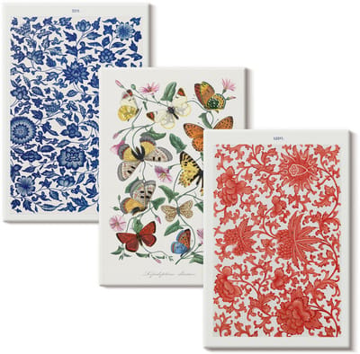Wallfluent Set van canvas schilderijen - Vintage bloemen, vlinders en ornamenten posters Canvas Schilderijen Set - set 3 stuks 20x30 cm - Veelkleurig Set van Canvas Prints - Natuur Canvas Kunst Set - Boheemse Canvas Kunst Set