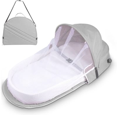 Soontrans Opvouwbaar Babynestje, Zacht Ademend Babybedje, Babynestje Met Muskietennet, Babyslaapzak 84 x 34 x 10 cm, Geschikt Voor Reizen en Uitstapjes - Grijs