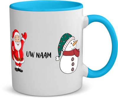 Akyol - kerst sneeuwpop en kerstman met eigen naam koffiemok - theemok - blauw - Kerstmis - kerst beker - winter - kerst - christmas - kerst cadeau - 350 ML inhoud