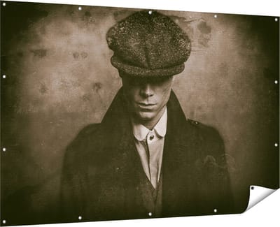 Gards Tuinposter Engelse Gangster uit Jaren 1920 - Zwart Wit - 180x120 cm - Tuindoek - Tuindecoratie - Wanddecoratie buiten - Tuinschilderij