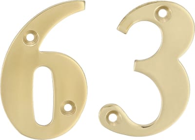 AMIG Huisnummer 63 - massief messing - 10cm - incl. bijpassende schroeven - gepolijst - goudkleur