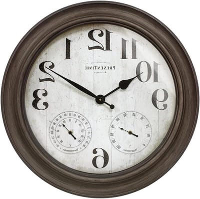 Boerderijklok met Weerstation - Wandklok Buiten - Woondecoratie - Inclusief Thermometer Hygrometer - 665 cm Diameter - Grijs Eiken