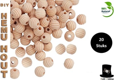 Bob Online - 20 Stuks - 12mm Ronde Houten Honingraatkralen met ca. 3mm Gaatje - Bijenkorf Houten Kralen - Beehive Wooden Beads - Hemuhout Ronde Kralen met een ribbeltje - Doe-het-zelf Ronde Kralen voor DIY Projecten - DIY Ronde Houten Kralen