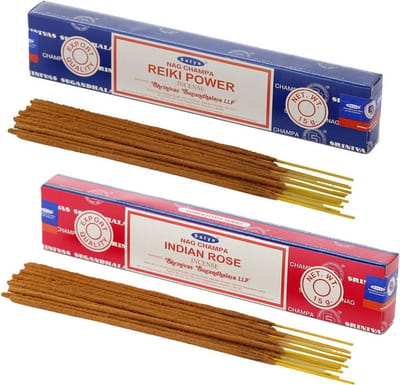 Satya Wierook cadeauset - 2x geurstokjes - Reiki Power en Rozen geur - Meditatie