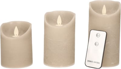 Anna's Collection LED kaarsen/stompkaarsen - 3x st - taupe - afstandsbediening - kaarsenset