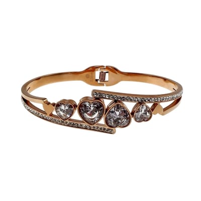 Elegante Stijve Armband met Harten en Zirkonia, Bangle Armband RVS Roségoudkleurig
