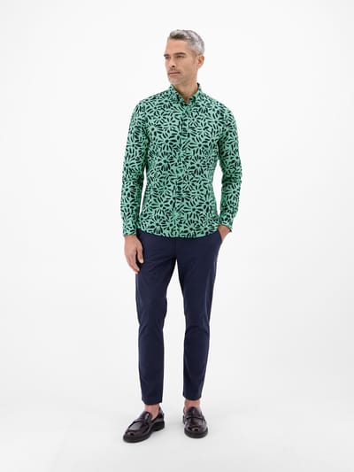 LERROS Overhemd met lange mouwen en bloemenprint van een materiaalmix , Maat: L , Kleur: MINT WATER , 55% linnen, 45% katoen