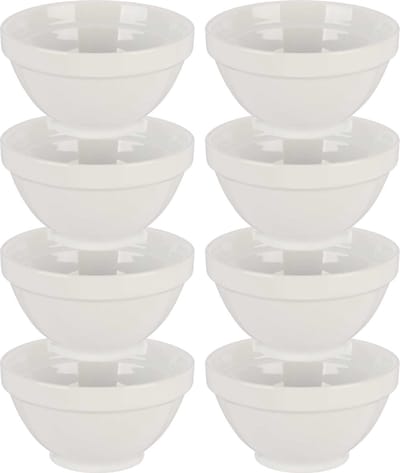 Vivalto Kommetjes/serveer schaaltjes/soepkommen - 8x - Okinawa - porselein - D13.5 x H8 cm - ivoor wit - Stapelbaar