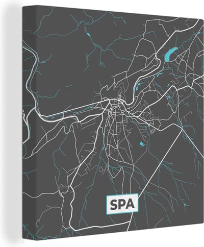 Canvas Schilderij Plattegrond – Spa – Blauw – Stadskaart - Kaart - België - 20x20 cm - Wanddecoratie