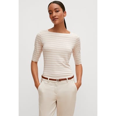 Dames T-shirt met vierkante hals van gestreepte viscose COMMA