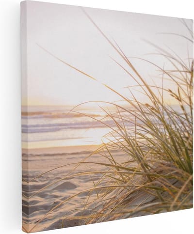 Artaza Canvas Schilderij Strand En Zee - 80x80 cm - Wanddecoratie Zonsondergang - Muurdecoratie Duinen - Schilderijen Op Canvas