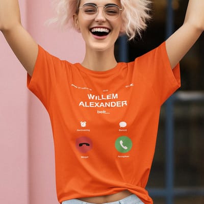 Dames Oranje Koningsdag T-shirt - Maat XS - Willem Alexander Belt - Dames Feestkleding & Carnavalskleding
