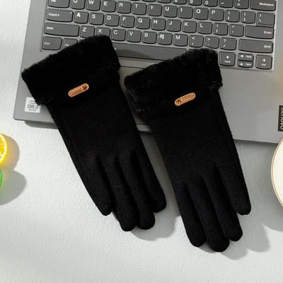 Warme Handschoenen Vrouwenvingers Velours Gevoerd Kasjmierachtig Studentenhanden Anti Bevriezing Koudebestendig en Winddicht Rijden en Fietsen. average size gray