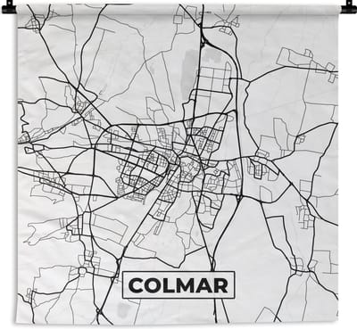 Wandkleed - Wanddoek - Frankrijk - Kaart - Colmar - Plattegrond - Stadskaart - Zwart wit - 180x180 cm - Wandtapijt