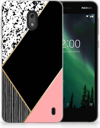 Nokia 2 TPU Hoesje Zwart Roze Vormen