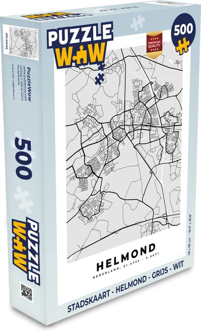 Puzzel Stadskaart - Helmond - Grijs - Wit - Legpuzzel - Puzzel 500 stukjes - Plattegrond