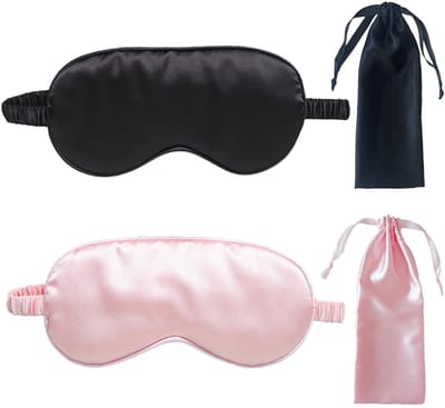 Dailygoods - KEYRI 4 stuks slaapmaskers voor vrouwen, oogmasker zijden slaapbril voor heren, huidvriendelijk, ultrazachte slaapbril, draagbaar oogmasker met elastieken voor laagwerk (zwart en roze)