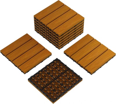 Composiet Vlondertegels Kliktegels - 30x30 cm - Set van 9 Stuks (0.81 m²) - Teak Houtlook - Antislip & Waterbestendig WPC - Terrastegels voor Balkon, Tuin, Patio en Zwembad