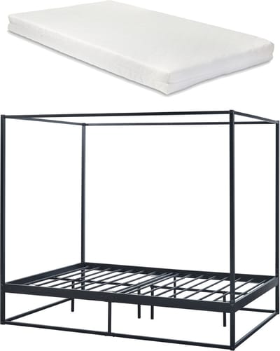 Hemelbed Kristianstad met bedbodem en matras 140x200 cm zwart
