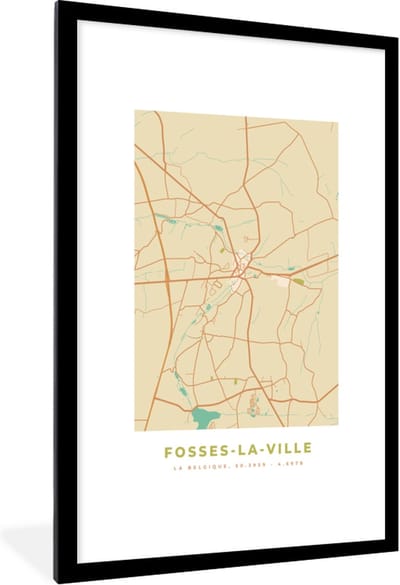 Fotolijst incl. Poster - Fosses-La-Ville - Stadskaart - Vintage - Plattegrond - Kaart - 80x120 cm - Posterlijst