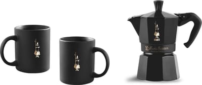 Bialetti Moka Express Set 6 kops + 2 Bekers - Mat Zwart - 300ml