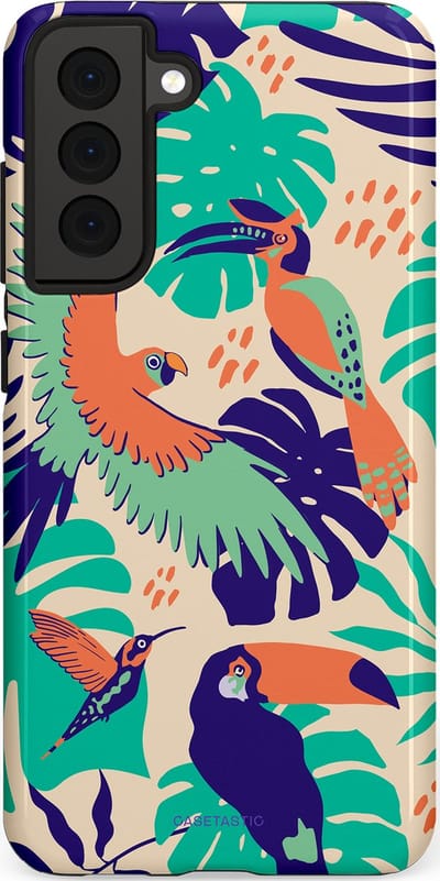 Casetastic Hoesje Geschikt voor Samsung S21 FE - Stijlvolle Beschermende Duo-layer Case - Tropische Vogels