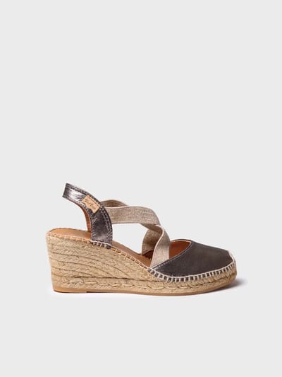 Leren espadrille met sleehak in Turrón kleur | SABA-P
