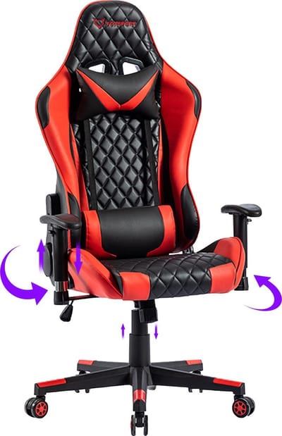 FOXSPORT gaming Stoel - E-Sports - Gaming Chair Bureaustoel Met Nekkussen & Verstelbaar Rugkussen - Instelbare Zithoogte - Ergonomische gamerstoel - zwart x grijs - gamerstoel- Computerstoel-Draaistoel