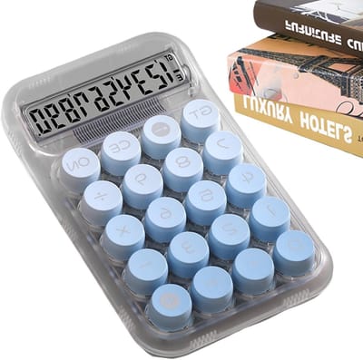Transparante Rekenmachine - Mechanische Knoppen - Dagelijkse Berekeningen - Tactiele Feedback - 12 Cijfers - Blauw
