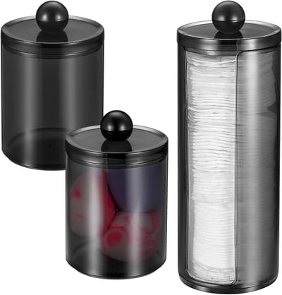 Set van 3 Opbergdozen voor Wattenstaafjes en Wattenpads, Cosmetica Organizer voor Badkamer en Make-up Tafel, Zwart
