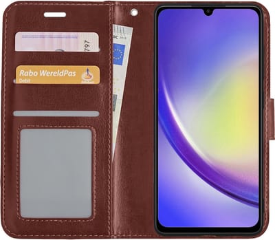 Hoesje - Met Pasjeshouder - Geschikt voor Samsung Galaxy A34 - Luxe Bookcase Portemonee - Flip Case - Kunstleer Book Case - Flipcase - Book Cover - Walletcase - Portemonneehoes - Bruin
