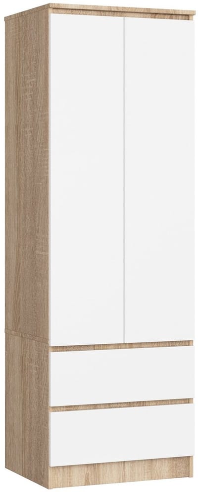 Kledingkast STAR S60 met 2 Deuren en 2 Lades / AKORD Furniture Factory / Sonoma Eik - Wit / 60 x 180 x 51 cm