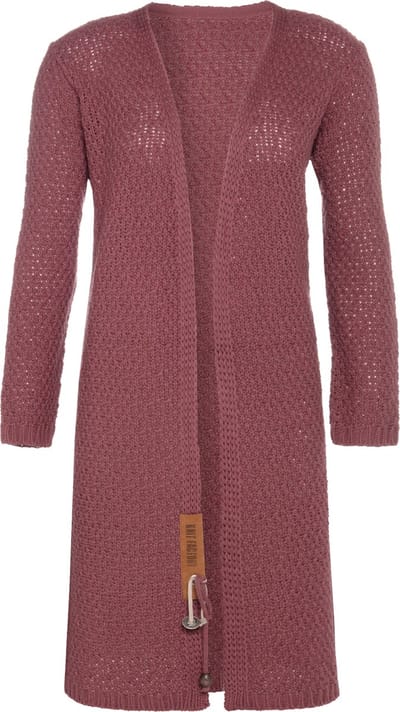 Knit Factory Luna Lang Gebreid Vest Stone Red - Gebreide dames cardigan - Lang vest tot over de knie - Rood damesvest gemaakt uit 30% wol en 70% acryl - 40/42