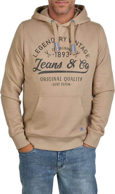 riverso Heren trui RIVArmin regular fit Beige L Volwassenen Warme Sweater met Vintage Print & Capuchon