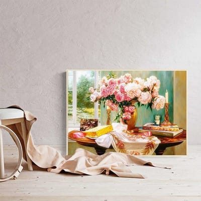 5d diamant schilderij bloem diamant borduurwerk plant woondecoratie accessoires mozaïek kristal 20X30CM beige