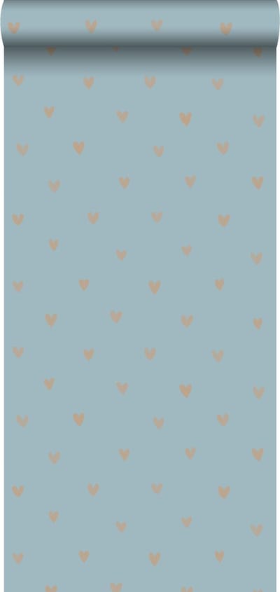 ESTAhome behang hartjes vintage blauw en glanzend koper bruin - 53 cm x 10.05 m - 128833