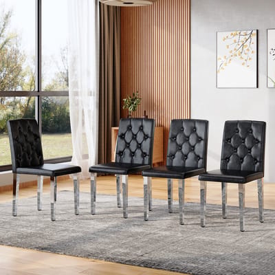 MIVRAY Eetkamerstoelen Set Van 4 - Gewatteerde Rugleuning En Comfort - Voor Eethoek Of Horeca - Metaal En PU - Zwart Zilver