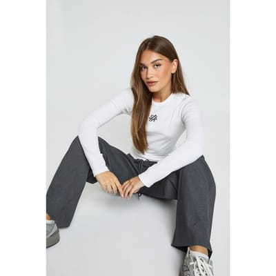boohoo Dames Geborduurde top met lange mouwen | Wit | Maat: 44