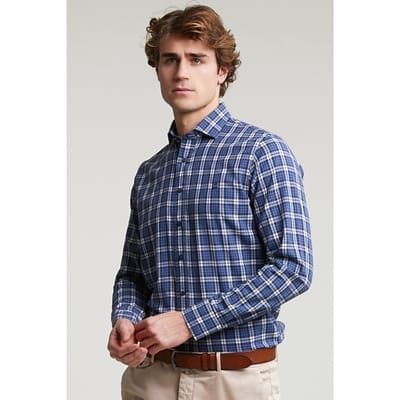 River Woods Custom Fit Checked Shirt Blue/white Maat: 3XL | Casual Overhemden Outlet | Heren | Blauw