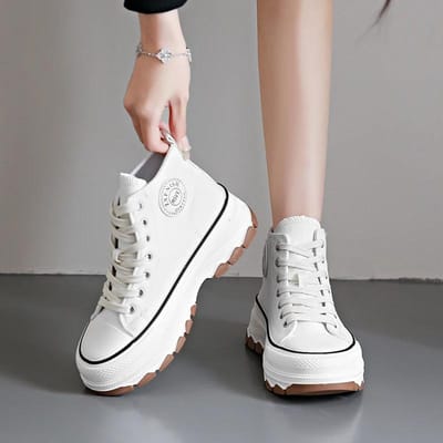 Designer Schoenen voor Dames Nieuwe High Top Dames Canvas Schoenen Lente Herfst Plus Size Platform Casual Hardlopen Sportschoenen 40 white