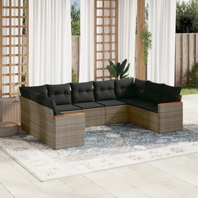 vidaXL - 9-delige - Loungeset - met - kussens - poly - rattan - grijs