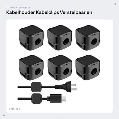 Dailygoods - Kabelhouder - Kabelclips - Verstelbaar en zelfklevend - 6 stuks - Kabelbeheer voor bureau en keuken - Geschikt voor USB C en HDMI-kabels
