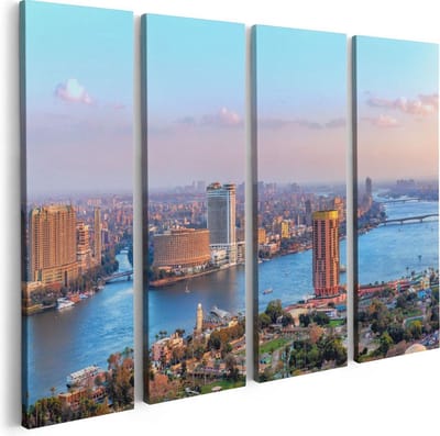 Artaza Canvas Schilderij Vierluik De Nijl Rivier in Cairo, Egypte - 80x60 - Foto Op Canvas - Canvas Print