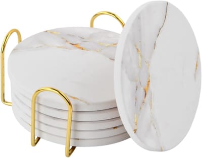 Set van 6 Absorberende Keramische Onderzetters met Houder, Perfect voor Koffietafels, Bars en Boerderijdecoratie