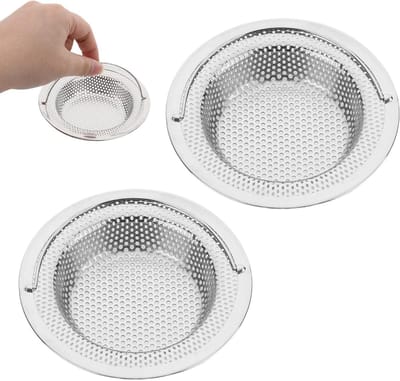Keukenafvoerfilter en Doucheafvoerzeef, RVS Anti-verstopking met Vouwhandvat, 11 cm (2 Stuks) voor Eenvoudige Reiniging en Effectieve Afvoerbescherming