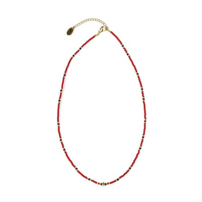 CO88 Collection 8CN-26343 Kralenketting met Miyuki Kralen - Rood en Goudkleurig - 40+5cm - Goudkleurig Slot